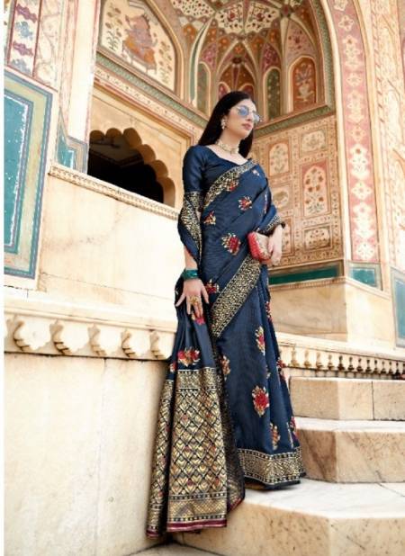 Blue Colour Manorama Silk Manjubaa New latest Designer Ethnic Wear Banarasi Satin Silk Saree Collection 7402